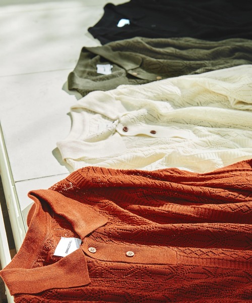 EMMA CLOTHES（エマクローズ）の「レースアミルーズハーフスリーブニットポロシャツ EMMA CLOTHES（ポロシャツ・メンズ・ダークオレンジ/カーキ/ブラック/アイボリー・M/L）」の9枚目の写真