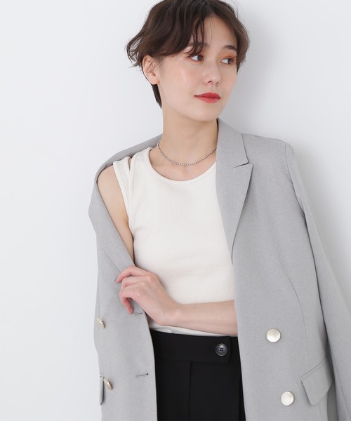 N.（N. Natural Beauty Basic）（エヌエヌナチュラルビューティーベーシック）の「◆アシンメトリータンクトップ（タンクトップ・レディース・ブラック/オフホワイト/ライトグリーン・MEDIUM）」の2枚目の写真