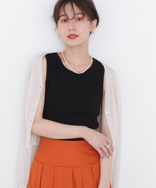 N.（N. Natural Beauty Basic）（エヌエヌナチュラルビューティーベーシック）の「◆アシンメトリータンクトップ（タンクトップ・レディース・ブラック/オフホワイト/ライトグリーン・MEDIUM）」の12枚目の写真