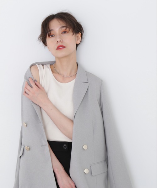 N.（N. Natural Beauty Basic）（エヌエヌナチュラルビューティーベーシック）の「◆アシンメトリータンクトップ（タンクトップ・レディース・ブラック/オフホワイト/ライトグリーン・MEDIUM）」の6枚目の写真