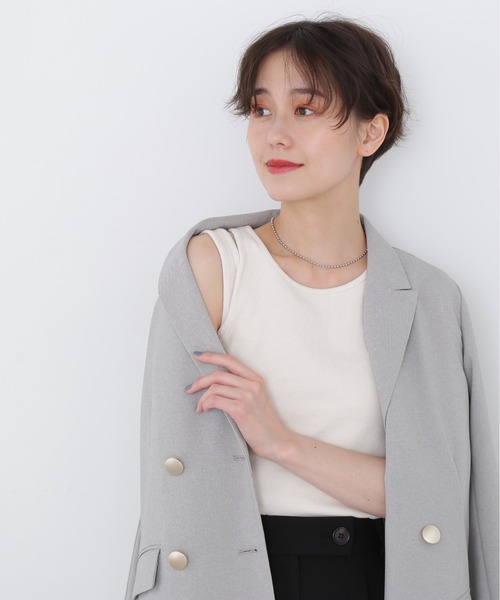 N.（N. Natural Beauty Basic）（エヌエヌナチュラルビューティーベーシック）の「◆アシンメトリータンクトップ（タンクトップ・レディース・ブラック/オフホワイト/ライトグリーン・MEDIUM）」の9枚目の写真