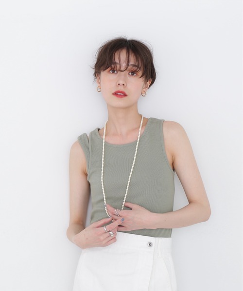 N.（N. Natural Beauty Basic）（エヌエヌナチュラルビューティーベーシック）の「◆アシンメトリータンクトップ（タンクトップ・レディース・ブラック/オフホワイト/ライトグリーン・MEDIUM）」の8枚目の写真