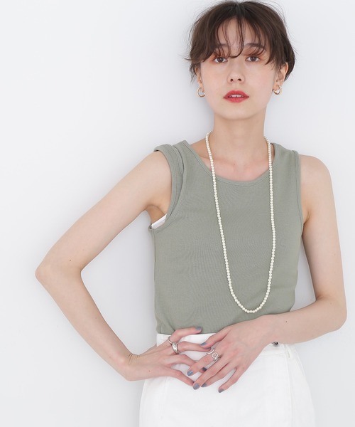 N.（N. Natural Beauty Basic）（エヌエヌナチュラルビューティーベーシック）の「◆アシンメトリータンクトップ（タンクトップ・レディース・ブラック/オフホワイト/ライトグリーン・MEDIUM）」の11枚目の写真