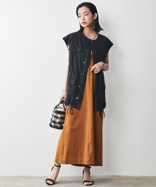 CHIC STYLE（シックスタイル）の「＜大きいサイズ＞綿100％バックフレアタンクトップカットソーワンピース シックスタイル（ワンピース・レディース・ブラック/マスタード・L/LL/3L/4L/5L）」の6枚目の写真