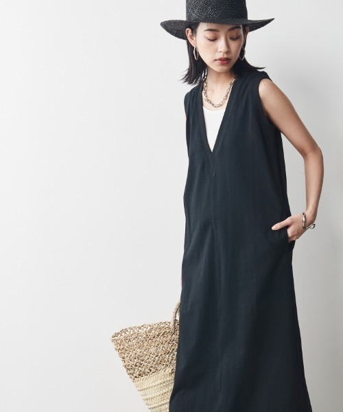 CHIC STYLE（シックスタイル）の「＜大きいサイズ＞綿100％バックフレアタンクトップカットソーワンピース シックスタイル（ワンピース・レディース・ブラック/マスタード・L/LL/3L/4L/5L）」の3枚目の写真