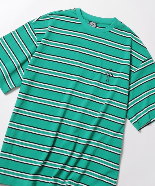 STUSSY 刺繍ロゴ ボーダー 半袖Tシャツ マルチカラー