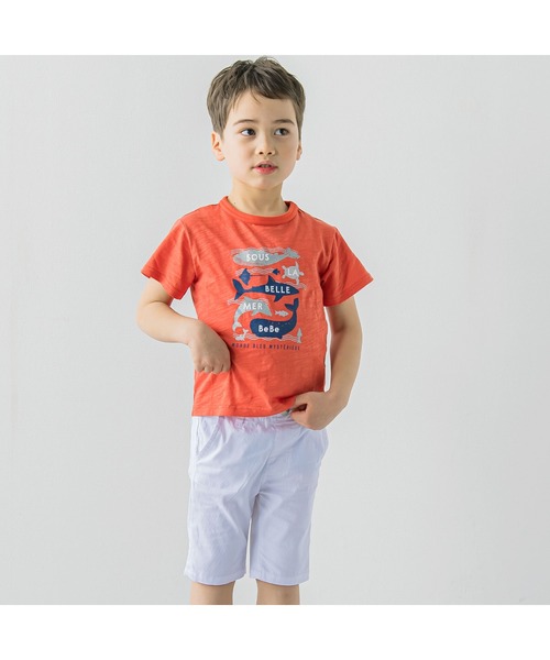 BeBe（ベベ）の「BeBe/【蓄光プリント】スラブ天竺海の生き物プリントTシャツ(80~150cm)（Tシャツ/カットソー・キッズ・オレンジ/グリーン・150/90/100/140/110/80/120/130）」の4枚目の写真