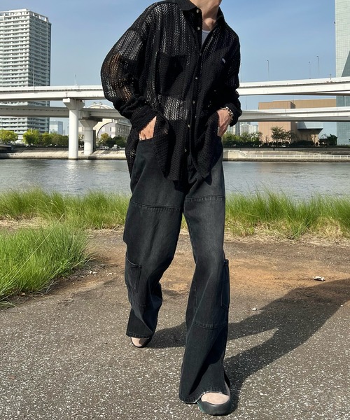 Perushu（ペルーシュ）の「メッシュシアーシャツ（シャツ/ブラウス・メンズ・ブラック/アイボリー・LARGE/MEDIUM）」の6枚目の写真