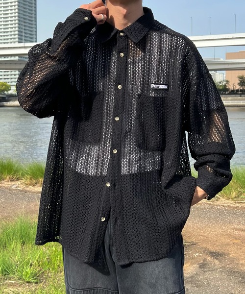 Perushu（ペルーシュ）の「メッシュシアーシャツ（シャツ/ブラウス・メンズ・ブラック/アイボリー・LARGE/MEDIUM）」の4枚目の写真