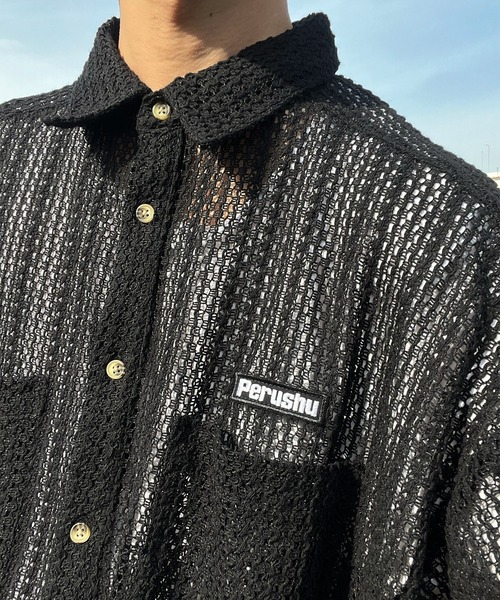 Perushu（ペルーシュ）の「メッシュシアーシャツ（シャツ/ブラウス・メンズ・ブラック/アイボリー・LARGE/MEDIUM）」の17枚目の写真