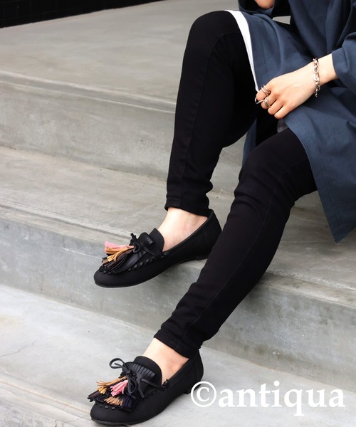 antiqua(アンティカ)の「タッセルモカシン(モカシン/デッキシューズ・レディース・ブラック/グレー・M/L/S/LL)」の18枚目の写真