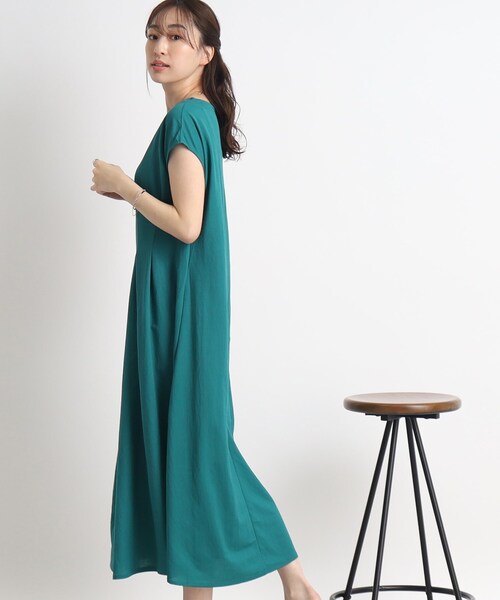 DRESKIP（ドレスキップ）の「◆【接触冷感】これ1枚で魅了する ウエストタックワンピース（ワンピース・レディース・グリーン/ダークブラウン/ブラック・02/04/03）」の12枚目の写真