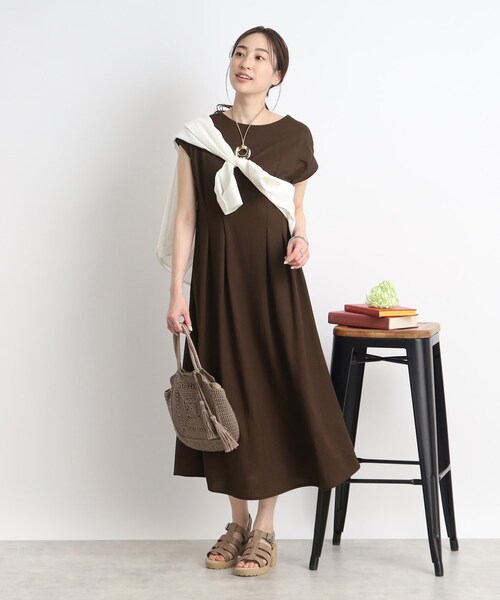 DRESKIP（ドレスキップ）の「◆【接触冷感】これ1枚で魅了する ウエストタックワンピース（ワンピース・レディース・グリーン/ダークブラウン/ブラック・02/04/03）」の14枚目の写真