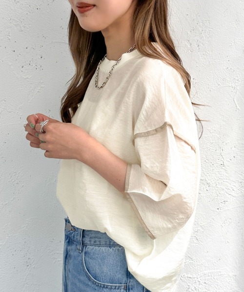 apres jour mignon（アプレジュールミニョン）の「シアーパイピングTシャツ【ZOZOTOWN限定アイテム】（シャツ/ブラウス・レディース・アイボリー/ブルー/グリーン/ブラック・フリー/X-LARGE）」の7枚目の写真