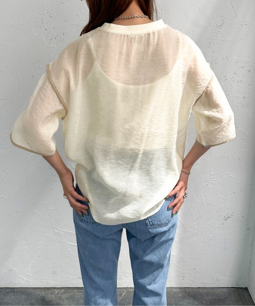 apres jour mignon（アプレジュールミニョン）の「シアーパイピングTシャツ【ZOZOTOWN限定アイテム】（シャツ/ブラウス・レディース・アイボリー/ブルー/グリーン/ブラック・フリー/X-LARGE）」の8枚目の写真