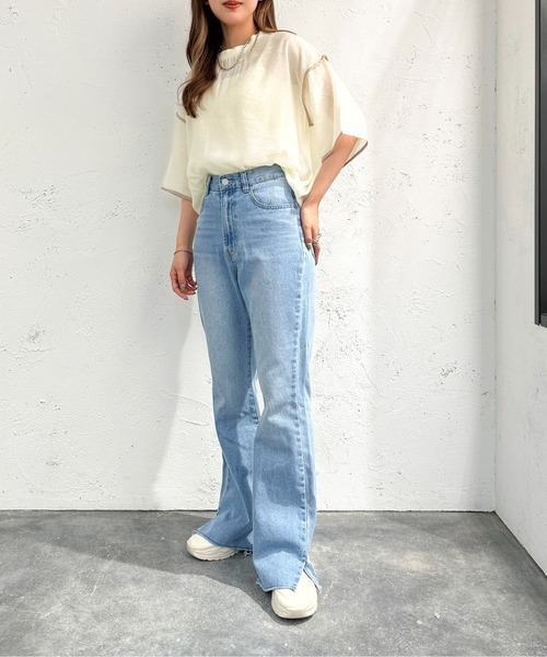 apres jour mignon（アプレジュールミニョン）の「シアーパイピングTシャツ【ZOZOTOWN限定アイテム】（シャツ/ブラウス・レディース・アイボリー/ブルー/グリーン/ブラック・フリー/X-LARGE）」の9枚目の写真