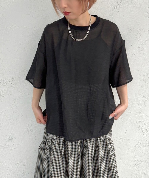 apres jour mignon（アプレジュールミニョン）の「シアーパイピングTシャツ【ZOZOTOWN限定アイテム】（シャツ/ブラウス・レディース・アイボリー/ブルー/グリーン/ブラック・フリー/X-LARGE）」の12枚目の写真