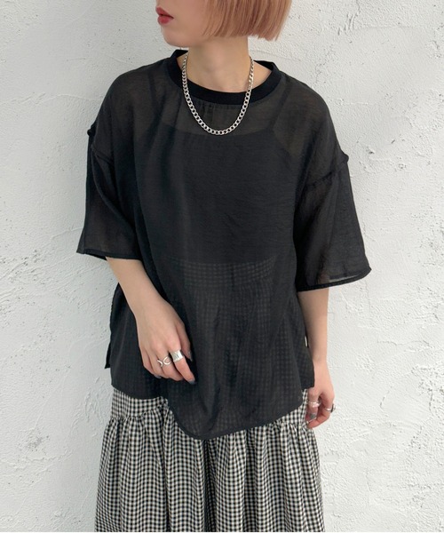 apres jour mignon（アプレジュールミニョン）の「シアーパイピングTシャツ【ZOZOTOWN限定アイテム】（シャツ/ブラウス・レディース・アイボリー/ブルー/グリーン/ブラック・フリー/X-LARGE）」の13枚目の写真