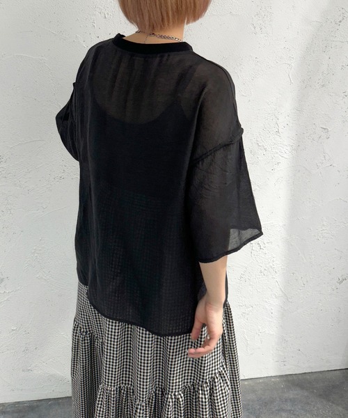 apres jour mignon（アプレジュールミニョン）の「シアーパイピングTシャツ【ZOZOTOWN限定アイテム】（シャツ/ブラウス・レディース・アイボリー/ブルー/グリーン/ブラック・フリー/X-LARGE）」の14枚目の写真