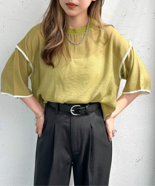 apres jour mignon（アプレジュールミニョン）の「シアーパイピングTシャツ【ZOZOTOWN限定アイテム】（シャツ/ブラウス・レディース・アイボリー/ブルー/グリーン/ブラック・フリー/X-LARGE）」の17枚目の写真