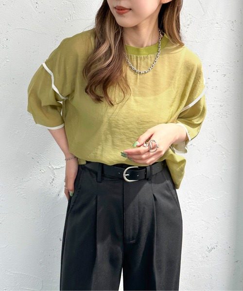 apres jour mignon（アプレジュールミニョン）の「シアーパイピングTシャツ【ZOZOTOWN限定アイテム】（シャツ/ブラウス・レディース・アイボリー/ブルー/グリーン/ブラック・フリー/X-LARGE）」の18枚目の写真