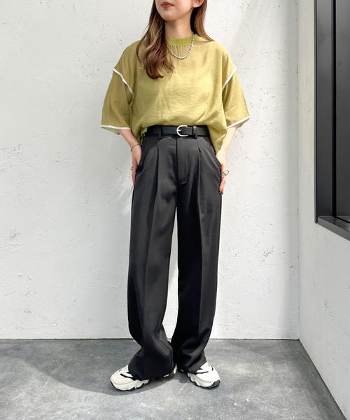 apres jour mignon（アプレジュールミニョン）の「シアーパイピングTシャツ【ZOZOTOWN限定アイテム】（シャツ/ブラウス・レディース・アイボリー/ブルー/グリーン/ブラック・フリー/X-LARGE）」の22枚目の写真