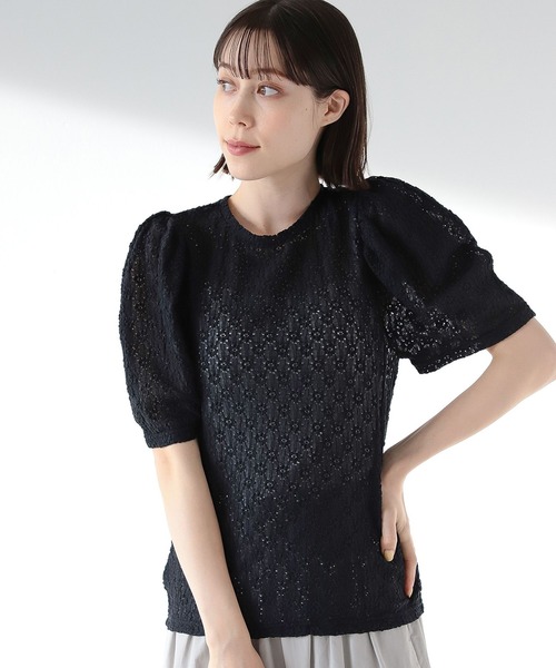 Ray BEAMS(レイビームス)の「Ray BEAMS / フラワー レース ギャザー スリーブ Tシャツ(Tシャツ/カットソー・レディース・オフホワイト/ブラック・ONE SIZE)」の12枚目の写真