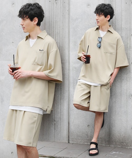 LIL VENDARS(リルヴェンダース)の「【セットアップ 3点セット】テックリネンスキッパ―プルオーバーシャツ&1タックショートパンツ&タンクトップ(セットアップ・メンズ・ネイビー/ブラック/グレー/ブラウン/ベージュ/ブルー・XL/M/L/S)」の5枚目の写真