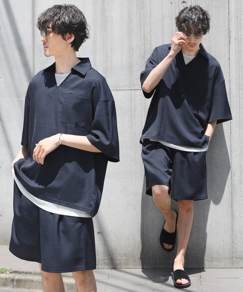 LIL VENDARS(リルヴェンダース)の「【セットアップ 3点セット】テックリネンスキッパ―プルオーバーシャツ&1タックショートパンツ&タンクトップ(セットアップ・メンズ・ネイビー/ブラック/グレー/ブラウン/ベージュ/ブルー・XL/M/L/S)」の6枚目の写真