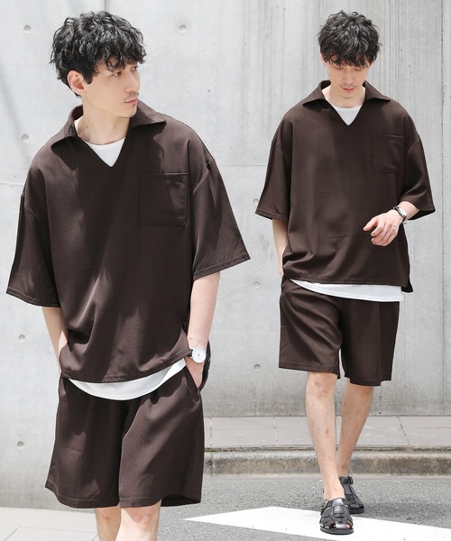 LIL VENDARS(リルヴェンダース)の「【セットアップ 3点セット】テックリネンスキッパ―プルオーバーシャツ&1タックショートパンツ&タンクトップ(セットアップ・メンズ・ネイビー/ブラック/グレー/ブラウン/ベージュ/ブルー・XL/M/L/S)」の4枚目の写真