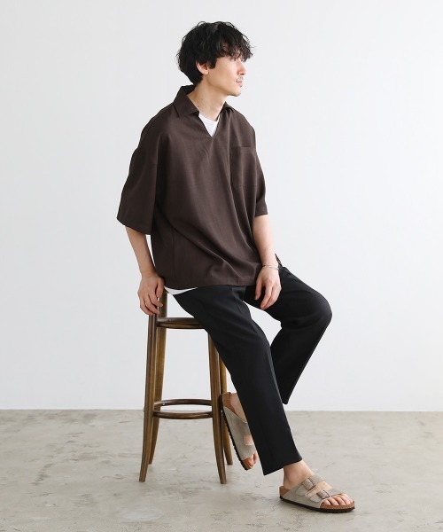 LIL VENDARS(リルヴェンダース)の「【セットアップ 3点セット】テックリネンスキッパ―プルオーバーシャツ&1タックショートパンツ&タンクトップ(セットアップ・メンズ・ネイビー/ブラック/グレー/ブラウン/ベージュ/ブルー・XL/M/L/S)」の14枚目の写真