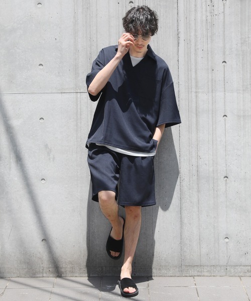 LIL VENDARS(リルヴェンダース)の「【セットアップ 3点セット】テックリネンスキッパ―プルオーバーシャツ&1タックショートパンツ&タンクトップ(セットアップ・メンズ・ネイビー/ブラック/グレー/ブラウン/ベージュ/ブルー・XL/M/L/S)」の8枚目の写真