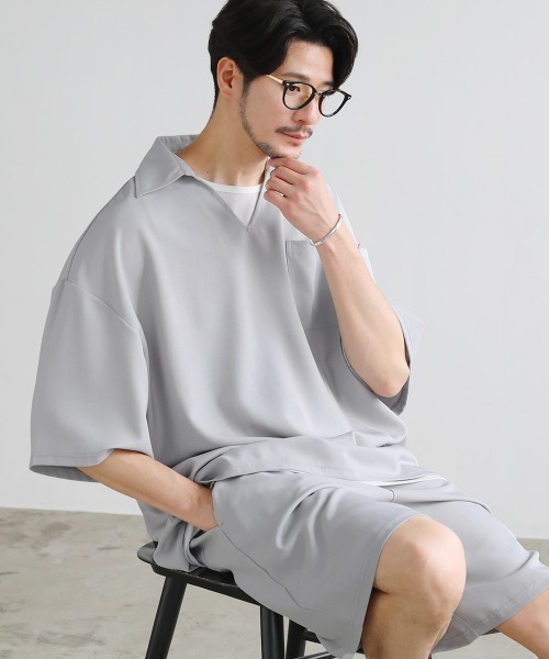 LIL VENDARS(リルヴェンダース)の「【セットアップ 3点セット】テックリネンスキッパ―プルオーバーシャツ&1タックショートパンツ&タンクトップ(セットアップ・メンズ・ネイビー/ブラック/グレー/ブラウン/ベージュ/ブルー・XL/M/L/S)」の16枚目の写真