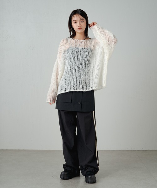 ニット セーター シアーハンドライクオーバーニット レディース メンズ earthy（アーシー）の「シアーハンドライクオーバーニット