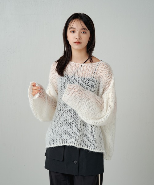 earthy（アーシー）の「シアーハンドライクオーバーニット（ニット/セーター・レディース・キャメル/ブルー/グレー/オフホワイト/パープル/ブラック・FREE）」の7枚目の写真