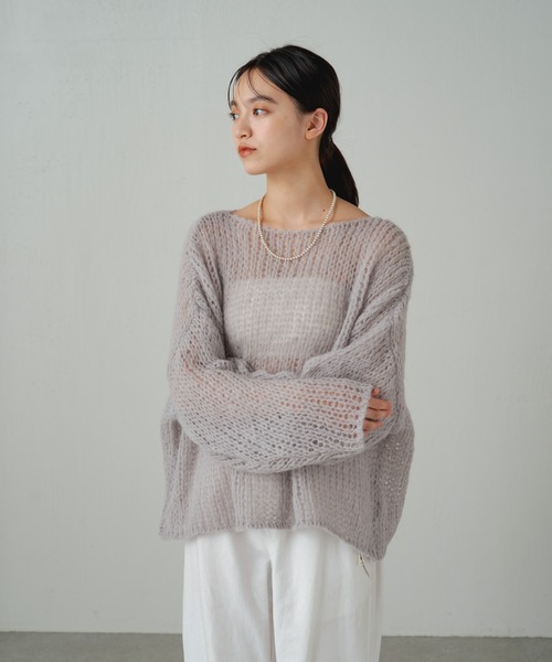 earthy（アーシー）の「シアーハンドライクオーバーニット（ニット/セーター・レディース・キャメル/ブルー/グレー/オフホワイト/パープル/ブラック・FREE）」の15枚目の写真