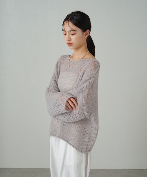 earthy（アーシー）の「シアーハンドライクオーバーニット（ニット/セーター・レディース・キャメル/ブルー/グレー/オフホワイト/パープル/ブラック・FREE）」の16枚目の写真