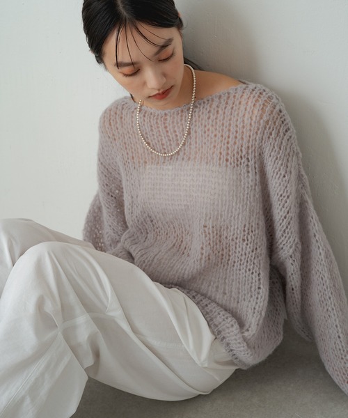 ニット セーター シアーハンドライクオーバーニット レディース メンズ earthy（アーシー）の「シアーハンドライクオーバーニット