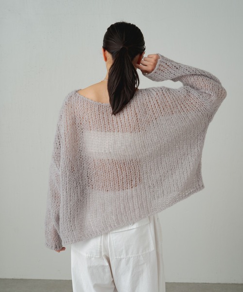 earthy（アーシー）の「シアーハンドライクオーバーニット（ニット/セーター・レディース・キャメル/ブルー/グレー/オフホワイト/パープル/ブラック・FREE）」の17枚目の写真