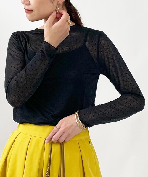 PICCIN PERLA(ピッチンペルラ)の「フロッキードットシアークルーネックカットソー(Tシャツ/カットソー・レディース・ブラック・M)」の2枚目の写真