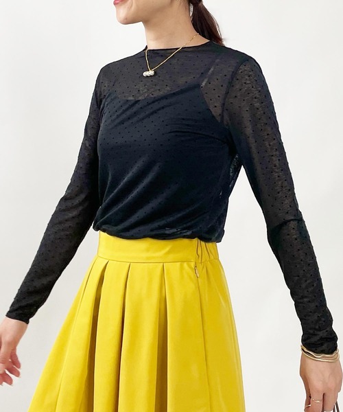 PICCIN PERLA(ピッチンペルラ)の「フロッキードットシアークルーネックカットソー(Tシャツ/カットソー・レディース・ブラック・M)」の3枚目の写真