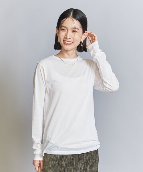 BEAUTY&YOUTH UNITED ARROWS（ビューティーアンドユースユナイテッドアローズ）の「コットンナイロン天竺 シアー クルーネック Tシャツ（Tシャツ/カットソー・レディース・ブラック/ライトブルー/オフホワイト/クリーム/シャーベット/ピンク/ライム・FREE）」の9枚目の写真