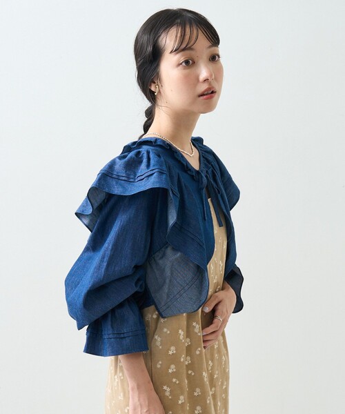 FREAK'S STORE(フリークスストア)の「フリルボレロ(カーディガン/ボレロ・レディース・オフホワイト/ネイビー・フリ-)」の7枚目の写真