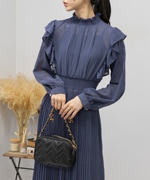青色プリーツワンピース　サイズ1 サイドプリーツワンピース[品番：AZLW0022268]｜AZUL BY MOUSSY