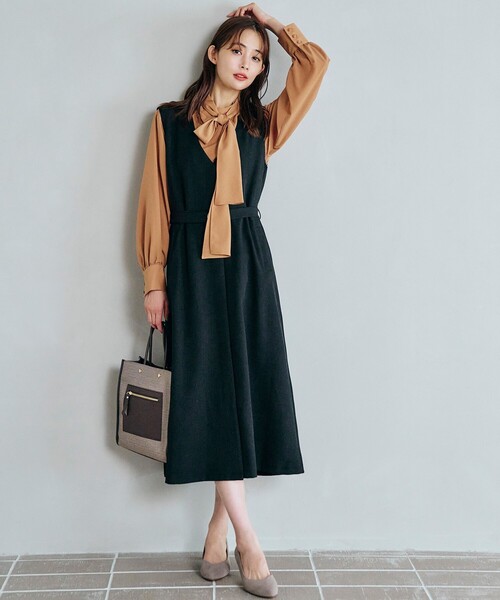 grove(グローブ)の「◆ウール見え前開きジャンドレワンピース(ワンピース・レディース・ブラウン系/ベージュ系その他2/ブラック・04/05/02/01/03)」の2枚目の写真