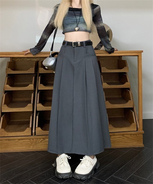 Dream garden（ドリームガーデン）の「サイドプリーツロングスカート（スカート・レディース・ブラック/グレー/ブラウン・S/M/XL/L）」の3枚目の写真