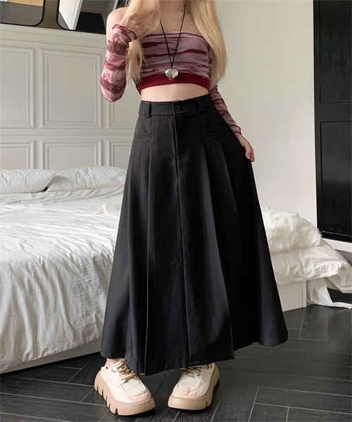 Dream garden（ドリームガーデン）の「サイドプリーツロングスカート（スカート・レディース・ブラック/グレー/ブラウン・S/M/XL/L）」の2枚目の写真