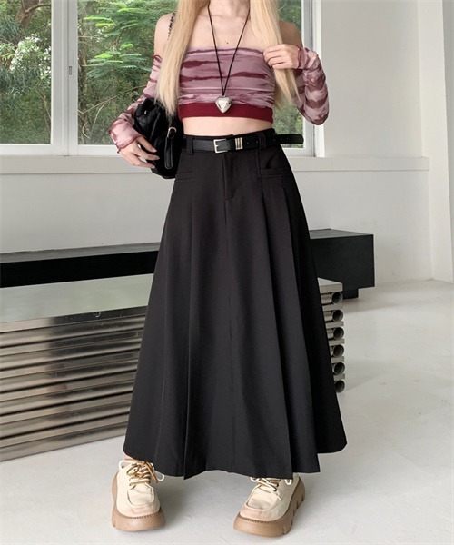 Dream garden（ドリームガーデン）の「サイドプリーツロングスカート（スカート・レディース・ブラック/グレー/ブラウン・S/M/XL/L）」の4枚目の写真