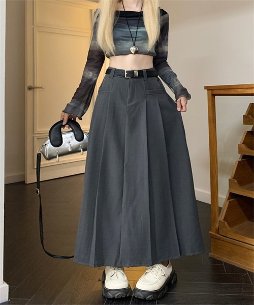 Dream garden（ドリームガーデン）の「サイドプリーツロングスカート（スカート・レディース・ブラック/グレー/ブラウン・S/M/XL/L）」の17枚目の写真