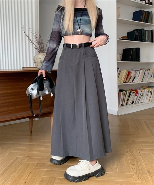 Dream garden（ドリームガーデン）の「サイドプリーツロングスカート（スカート・レディース・ブラック/グレー/ブラウン・S/M/XL/L）」の21枚目の写真